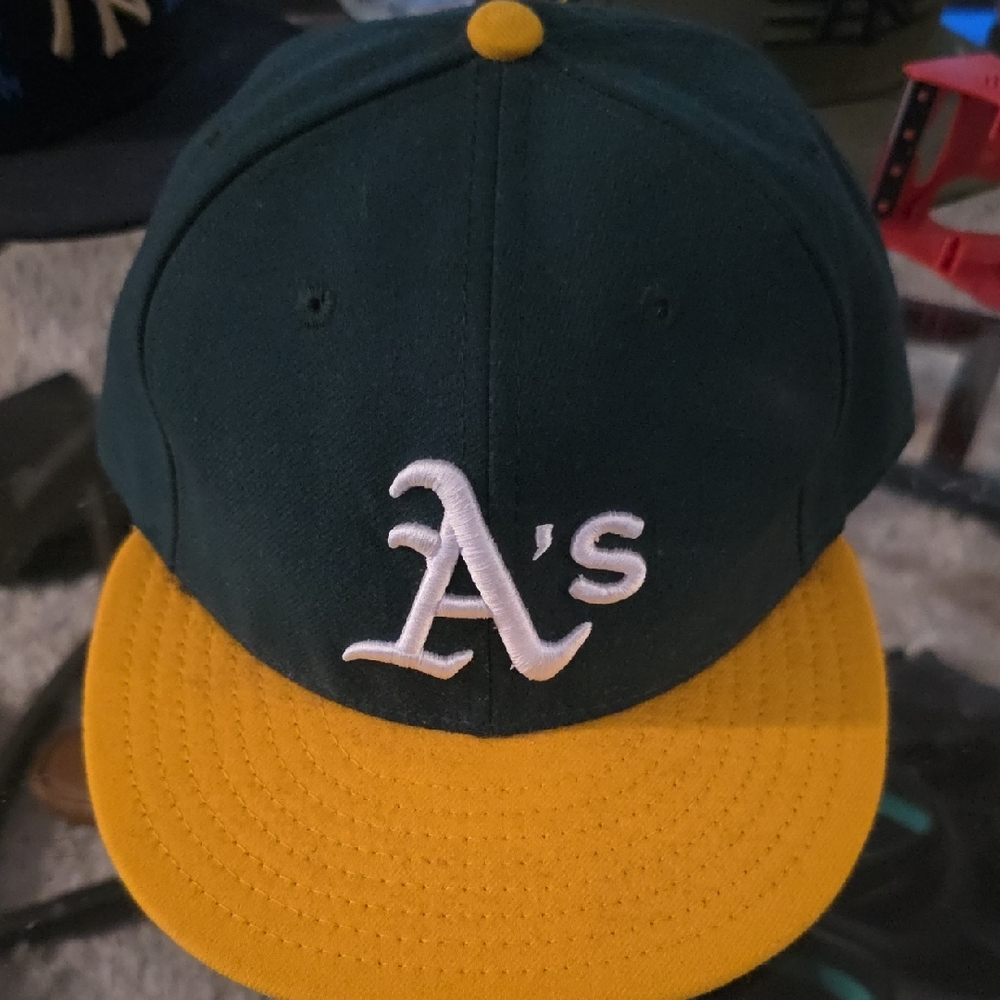 New Era Green and Yellow A's Fitted Cap 7 3/8  (713)